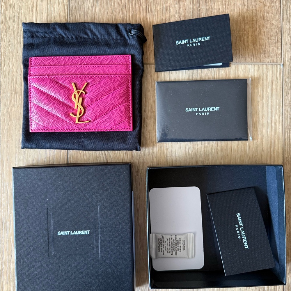 YSL Saint Laurent Fuchsia Cassandre Matelasse Card Case - NWT - Picture 4 of 7